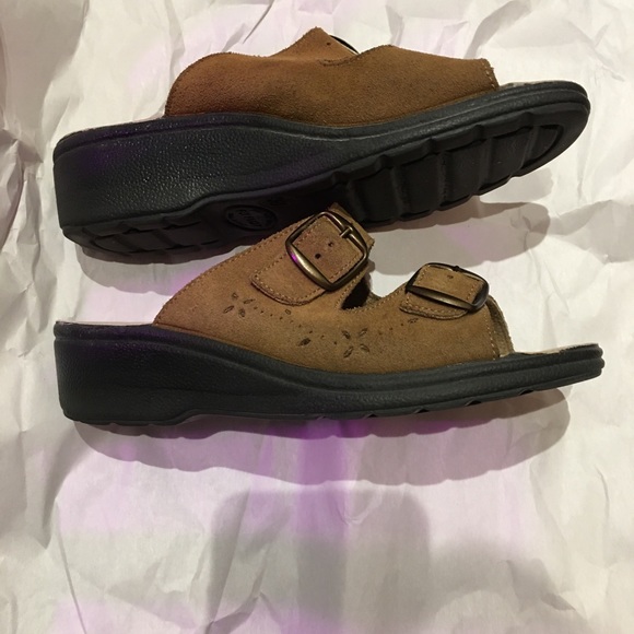 Italian suede double buckle slide sandals 38 nice comfy shoes - Picture 6 of 10